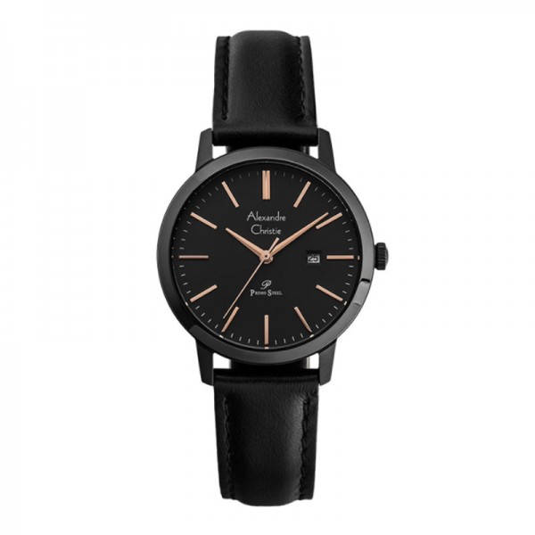 Alexandre Christie AC 1007 Full Black Rosegold Tick Leather Lady LDLIPBARG